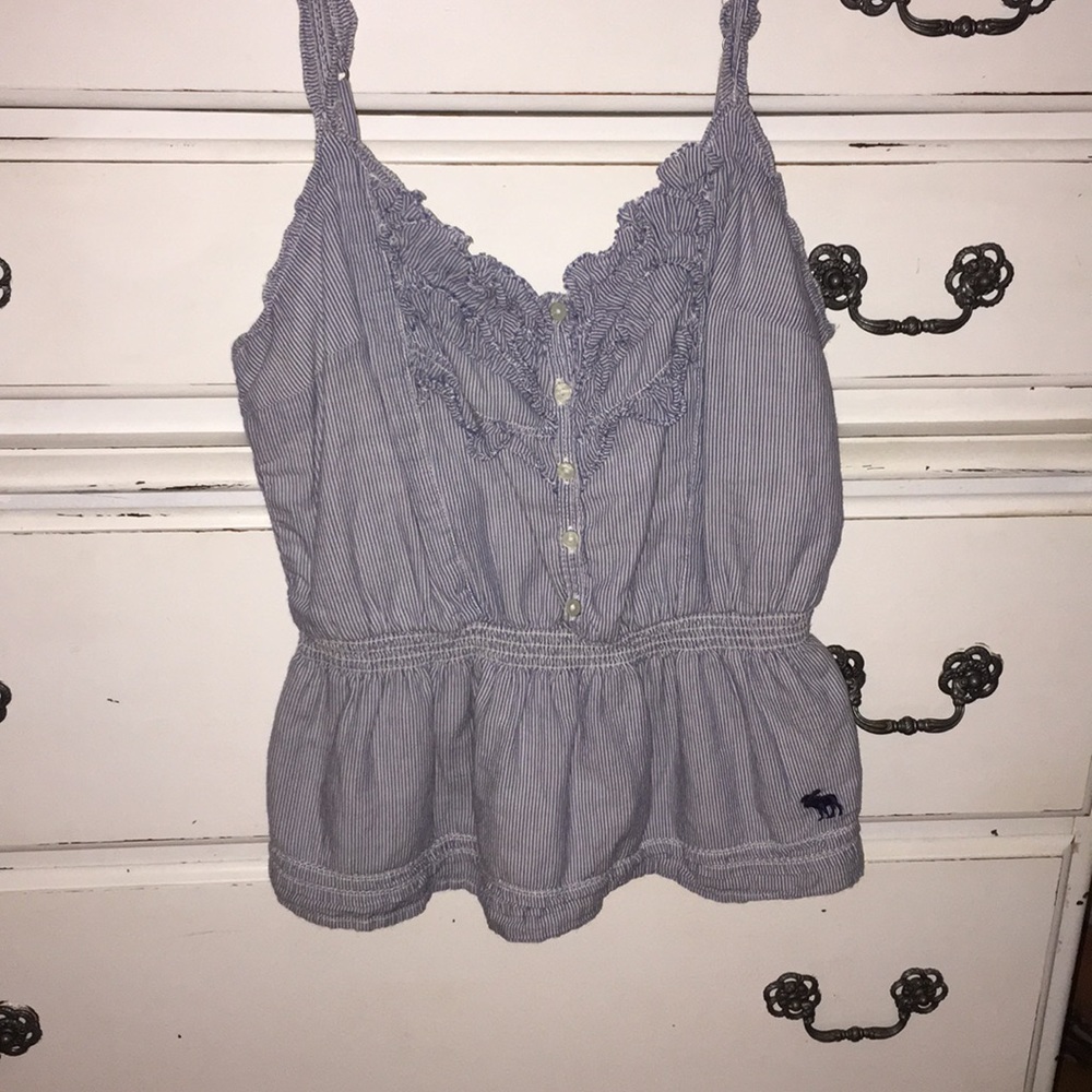 blue and white pin stripped tank top